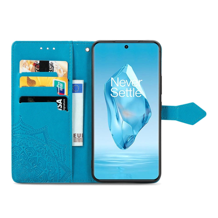 Funda de Cuero con Relieve Flor de Mandala para OnePlus Ace 3 Pro (Azul)