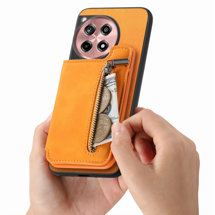 Funda para Teléfono OnePlus Nord Ce4/Ace 3V con Cremallera y Tarjetero Estilo Retro (Amarillo)