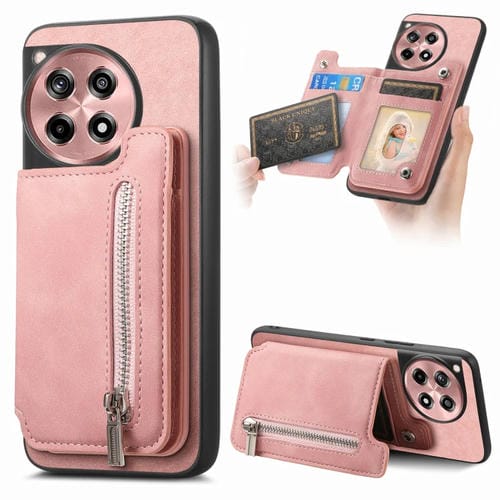 Funda para Teléfono OnePlus Nord Ce4 Ace 3V con Cremallera Retro Magsafe (Rosa)