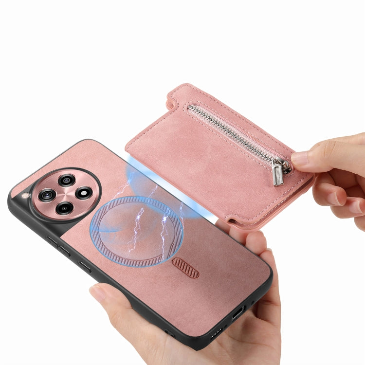 Funda para Teléfono OnePlus Nord Ce4 Ace 3V con Cremallera Retro Magsafe (Rosa)