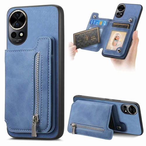 Funda para Teléfono Huawei Nova 12/13 con Tarjetero y Cremallera Magsafe Retro (Azul)