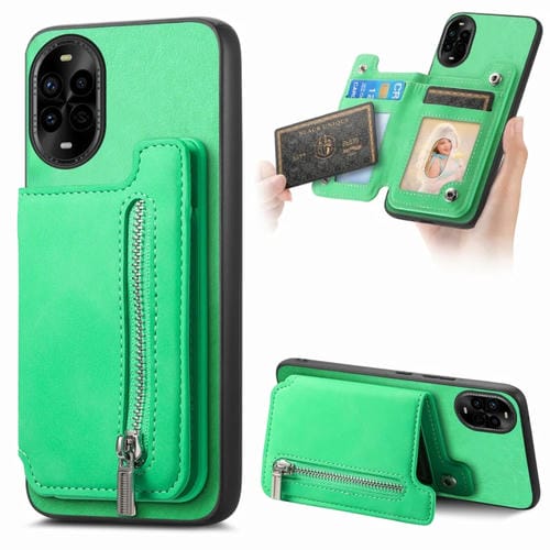Funda para Huawei Nova 13 Pro con Cremallera Magsafe, Tarjetero y Funda Trasera (Verde)
