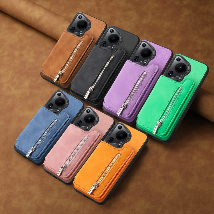 Funda para Teléfono Huawei Pura 70 Pro+ con Cremallera Magsafe, Tarjetero y Ranuras (Marrón)