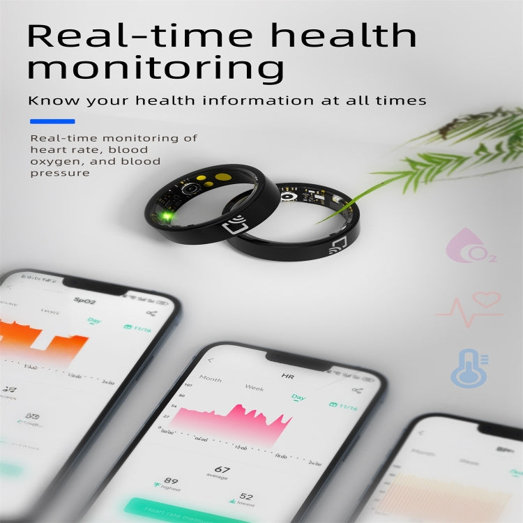 Anillo Inteligente R20 Tamaño 9 Compatible Frecuencia Cardíaca Oxígeno Sangre Sueño Modos Deportivos (Negro)