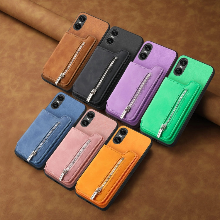 Funda para Teléfono Sony Xperia 5 V con Cremallera Retro Magsafe y Tarjetero (Verde)