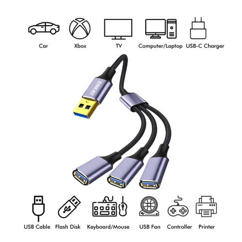Cable de Extensión Divisor USB 2.0 a 3 USB 2.0 OTG Enkay Enk-Cb172 0,5 m
