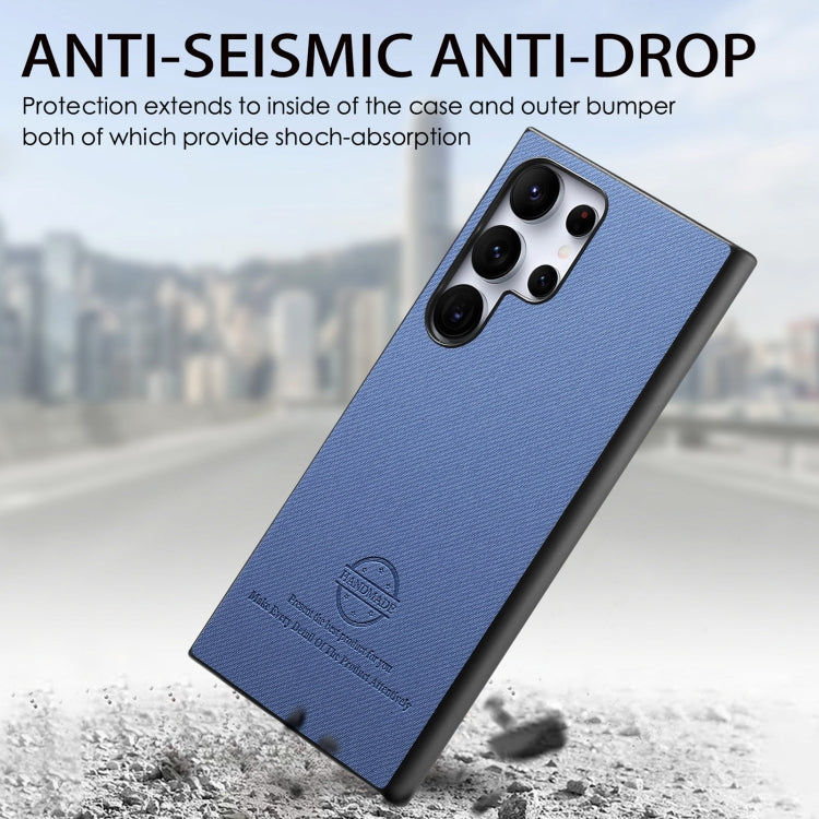 Funda para Teléfono Samsung Galaxy S23 Ultra 5G Parte Trasera Piel de Cuero y Tela de Sarga (Azul)