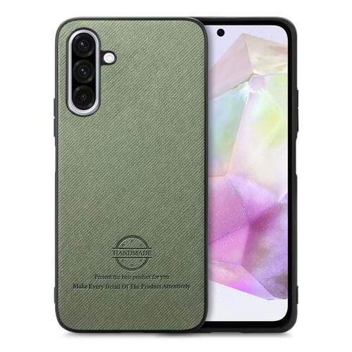 Funda de Piel de Sarga con Parte Trasera de Cuero para Samsung Galaxy A16 (Verde)