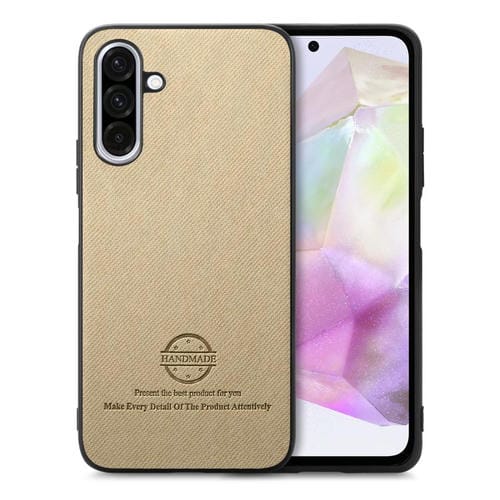 Funda de Piel de Sarga con Parte Trasera de Cuero para Samsung Galaxy A36 (Caqui)