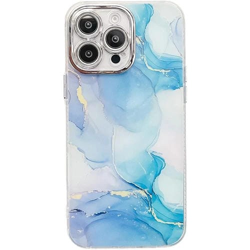 Funda para Teléfono iPhone 14 Pro Textura Mármol Galvanizado (Azul Verde)