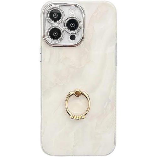 Funda para Teléfono iPhone 15 Pro Soporte de Anillo Textura Mármol Galvanizado (Blanco S8)