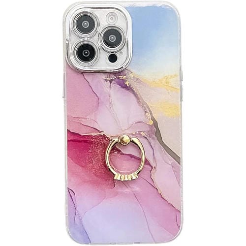 Funda para Teléfono iPhone 15 Pro Soporte de Anillo Textura Mármol Galvanizado (Dorado)