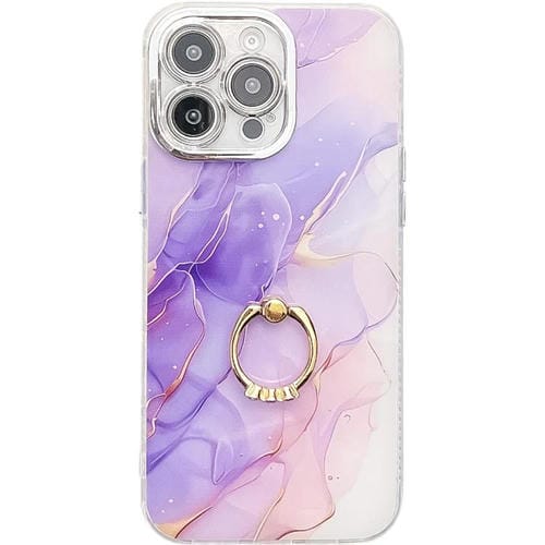 Funda para Teléfono iPhone 14 Pro Soporte de Anillo Textura Mármol Galvanizado (Púrpura S3)