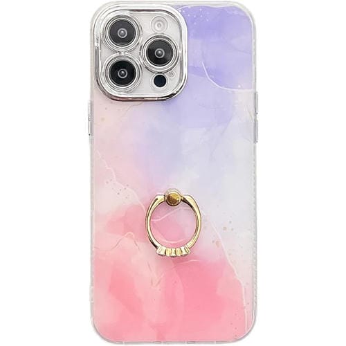 Funda para Teléfono Apple iPhone 14 Pro con Soporte de Anillo y Textura Mármol Galvanizado (Púrpura Rosa)