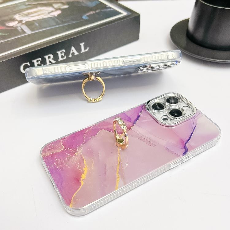Funda para Teléfono iPhone 14 con Soporte de Anillo Textura Mármol Galvanizado (Dorado)