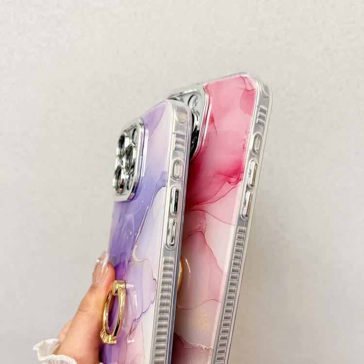 Funda para Teléfono Apple iPhone 15 Pro Soporte de Anillo Mármol Galvanizado (Rosa S2)