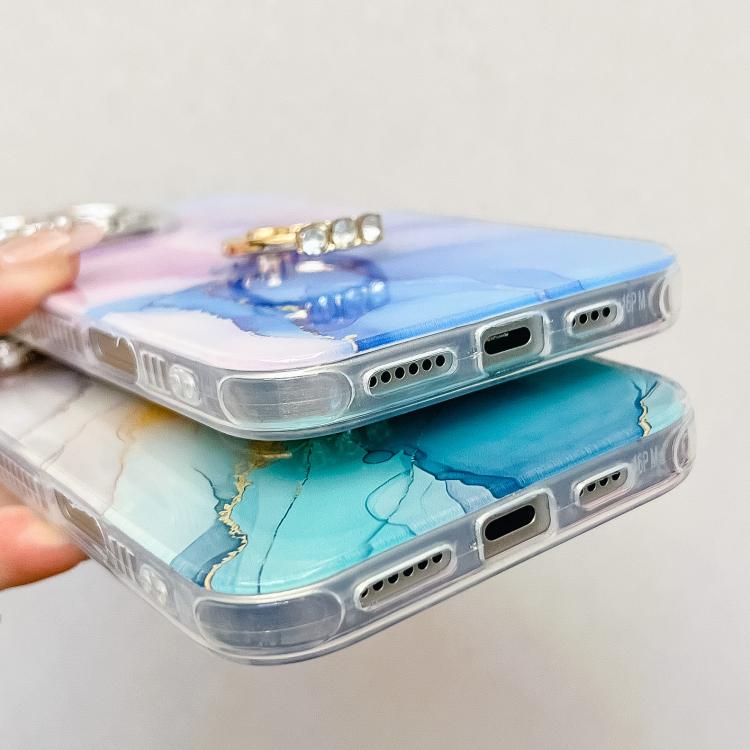 Funda para Teléfono iPhone 15 Pro Max Soporte de Anillo Textura Mármol Galvanizado (Dorado y Blanco S1)