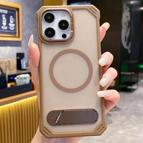 Funda para Teléfono PC Magsafe sin Marco con Tacto de Piel y Soporte Plegable para iPhone 14 Pro Max (Dorado del Desierto)