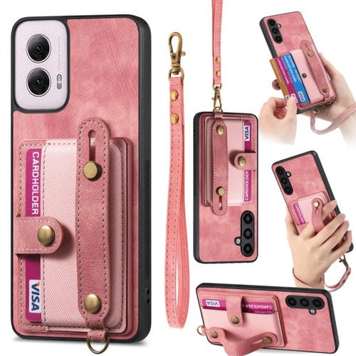 Funda Cuero Tipo Billetera con Correa Cruzada para Motorola Moto G Power 5G (2024) (Rosa)