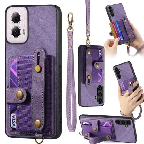 Funda Cuero Tipo Billetera con Correa Cruzada para Motorola Moto G Power 5G (2024) (Morado)