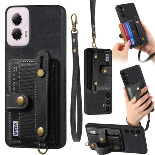 Funda de Cuero Tipo Billetera con Correa Cruzada para Motorola Moto G Power 5G (2024) (Negro)