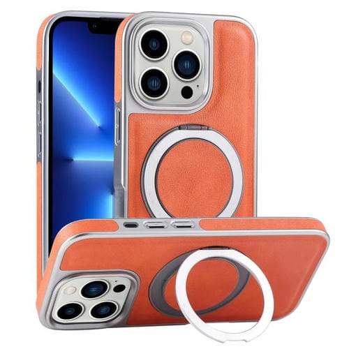 Funda para Teléfono Apple iPhone 13 Pro con Soporte Magsafe Giratorio de Cuero Granulado (Naranja)