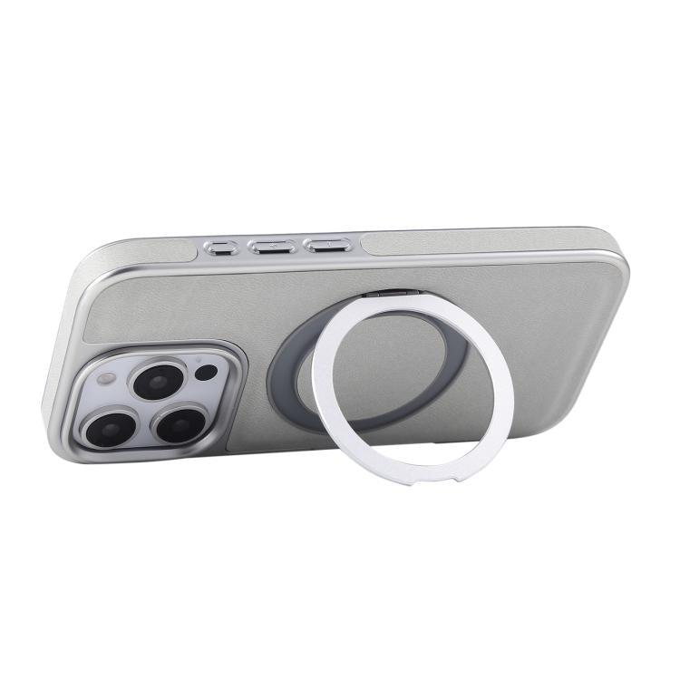 Funda para Teléfono iPhone 14 Soporte Magsafe Giratorio Piel Granulada Chapada (Azul)