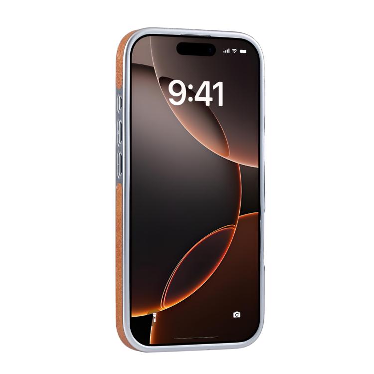 Funda para Teléfono iPhone 14 con Soporte Magsafe Giratorio de Piel Granulada (Naranja)