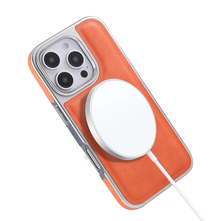 Funda para Teléfono Piel Granulada Chapada con Soporte Magsafe Giratorio para iPhone 14 (Marrón)