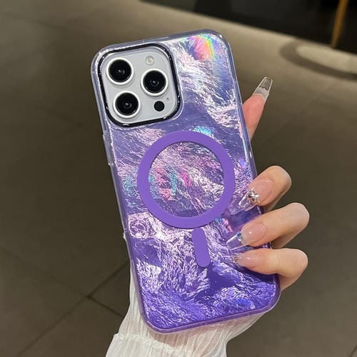 Funda para teléfono Magsafe iPhone 13 Pro Max textura de glaciar degradado (Morado)