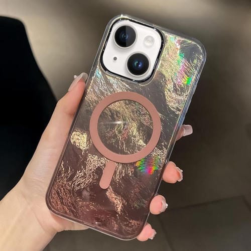 Estuche para Teléfono Magsafe iPhone 15 Textura Glaciar Enchapado Degradado (Oro Titanio)