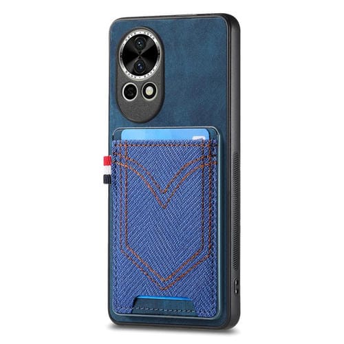 Funda de Piel con Textura Vaquera para Huawei Nova 13 con Ranura para Tarjetas (Azul)