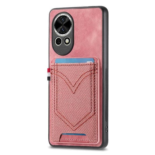 Funda de Piel con Textura Vaquera para Huawei Nova 13 con Ranura para Tarjetas (Rosa)