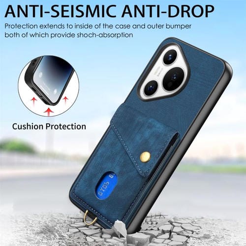 Funda de cuero plegable con correa para Huawei Pura 70 Pro / 70 Pro+ (azul)