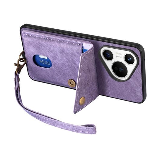 Funda de cuero plegable con correa para Huawei Pura 70 Pro / 70 Pro+ (morado)