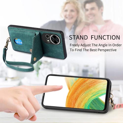 Funda plegable de cuero con correa para Huawei Pura 70 Ultra, estilo retro, con tarjetero (negro)