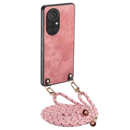 Funda de Cuero Vintage para Huawei Nova 8 con Policarbonato y Correa Cruzada (Rosa)