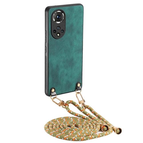 Funda de Cuero Vintage Huawei Nova 9 con Parte Trasera Policarbonato y Correa Cruzada (Verde)