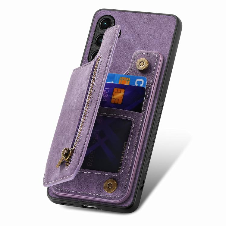 Funda de Cuero Retro con Cremallera para Huawei Nova 13 (Morado)