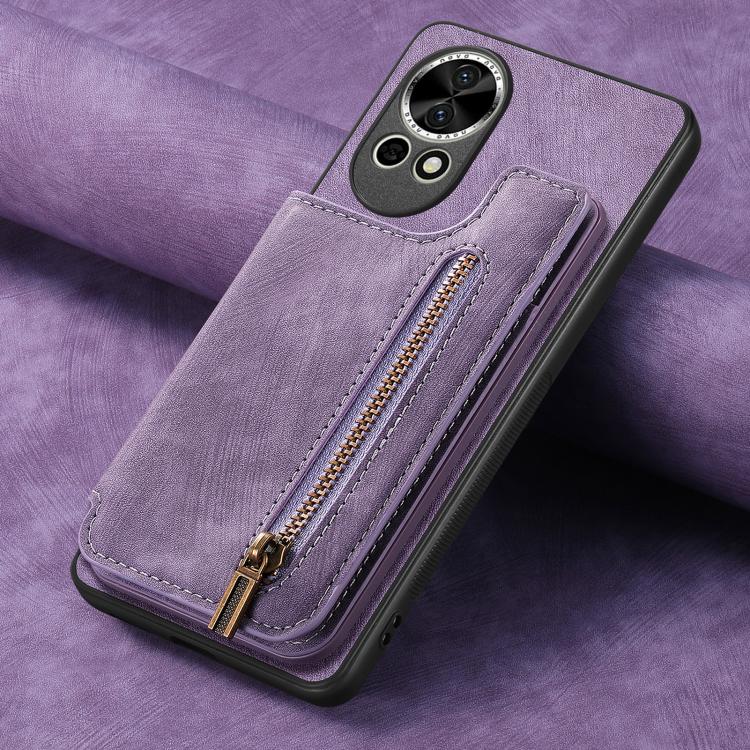 Funda de Cuero Retro con Cremallera para Huawei Nova 13 (Morado)