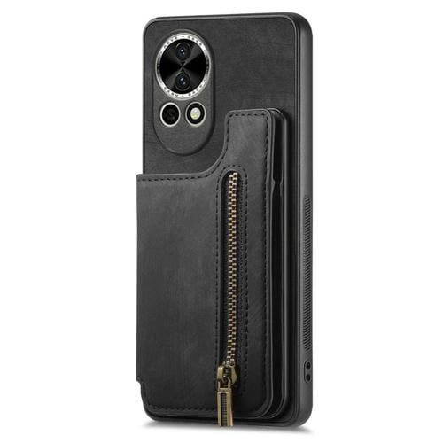 Funda de Cuero Retro con Cremallera para Huawei Nova 12 (Negra)