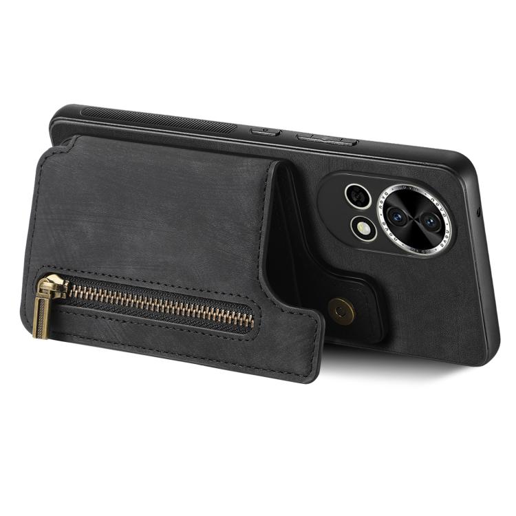 Funda de Cuero Retro con Cremallera para Huawei Nova 12 (Negra)