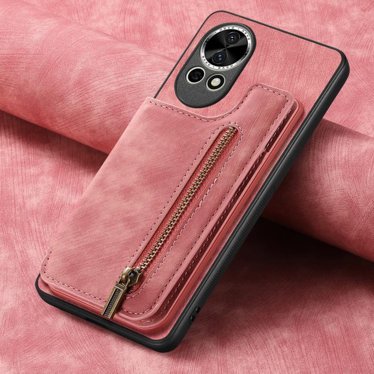 Funda de Cuero Retro con Cremallera y Billetera para Huawei Enjoy 60 (Rosa)