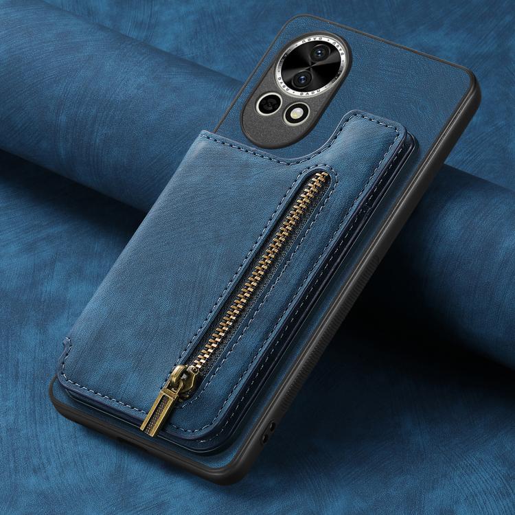 Funda de Cuero Retro con Cremallera para Huawei Nova 10 (Azul)