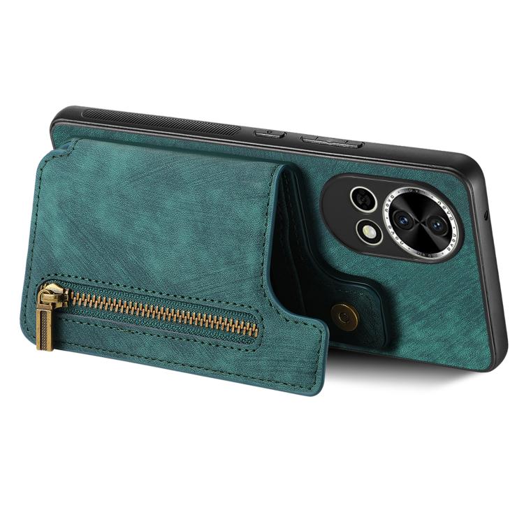 Funda de Cuero Retro con Cremallera para Huawei Nova 9 Se (Verde)