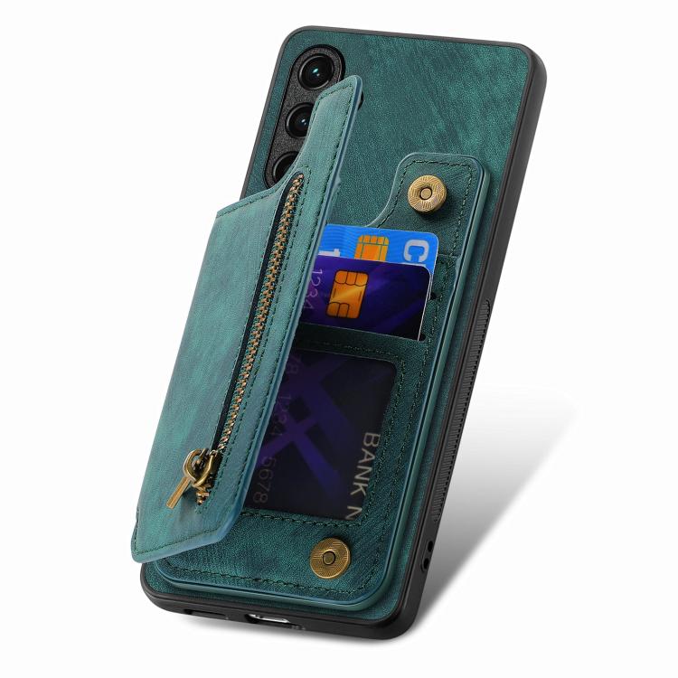Funda de Cuero Retro con Cremallera para Huawei Nova 9 Se (Verde)