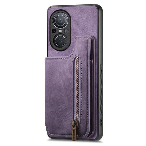 Funda de Cuero Retro con Cremallera para Huawei Nova 9 Se (Morado)
