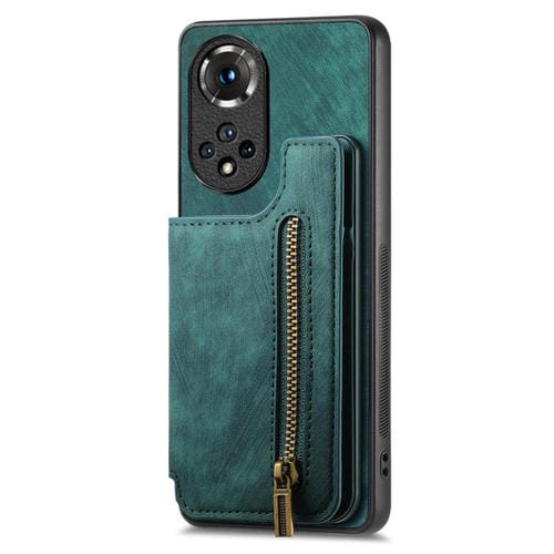 Funda de Cuero Retro con Cremallera para Huawei Nova 9 (Verde)