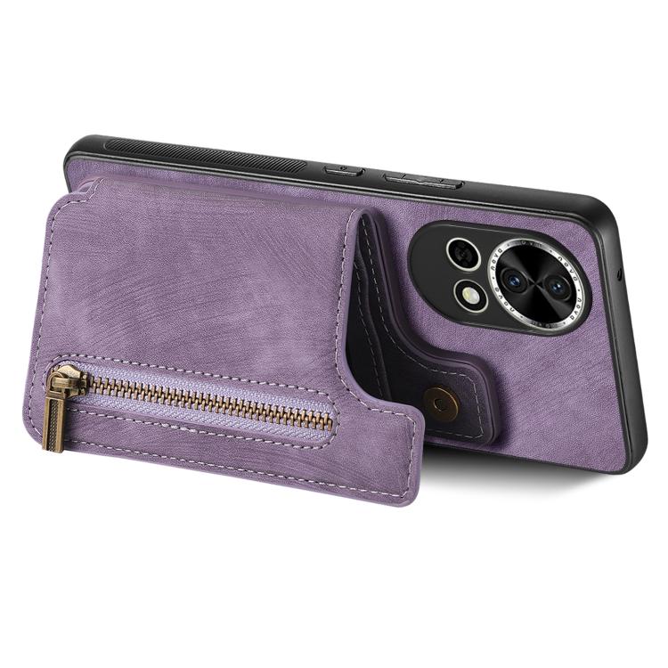 Funda de Cuero Retro con Cremallera para Huawei Nova 9 (Morado)