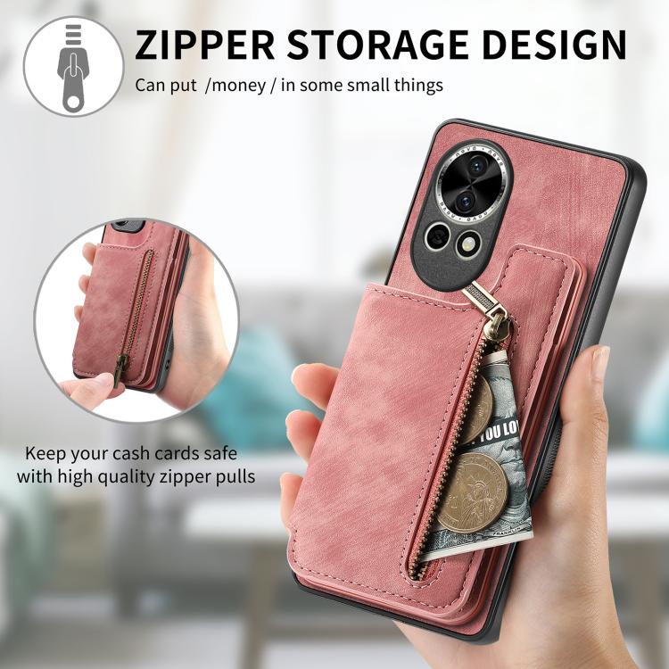 Funda de Cuero Retro con Cremallera para Huawei Nova 8 (Rosa)